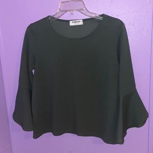 Olive green bell sleeve shirt.